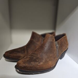 Laredo Western Ankle Boots Womens Size 10 Brown Leather Side Zip Snip Toe